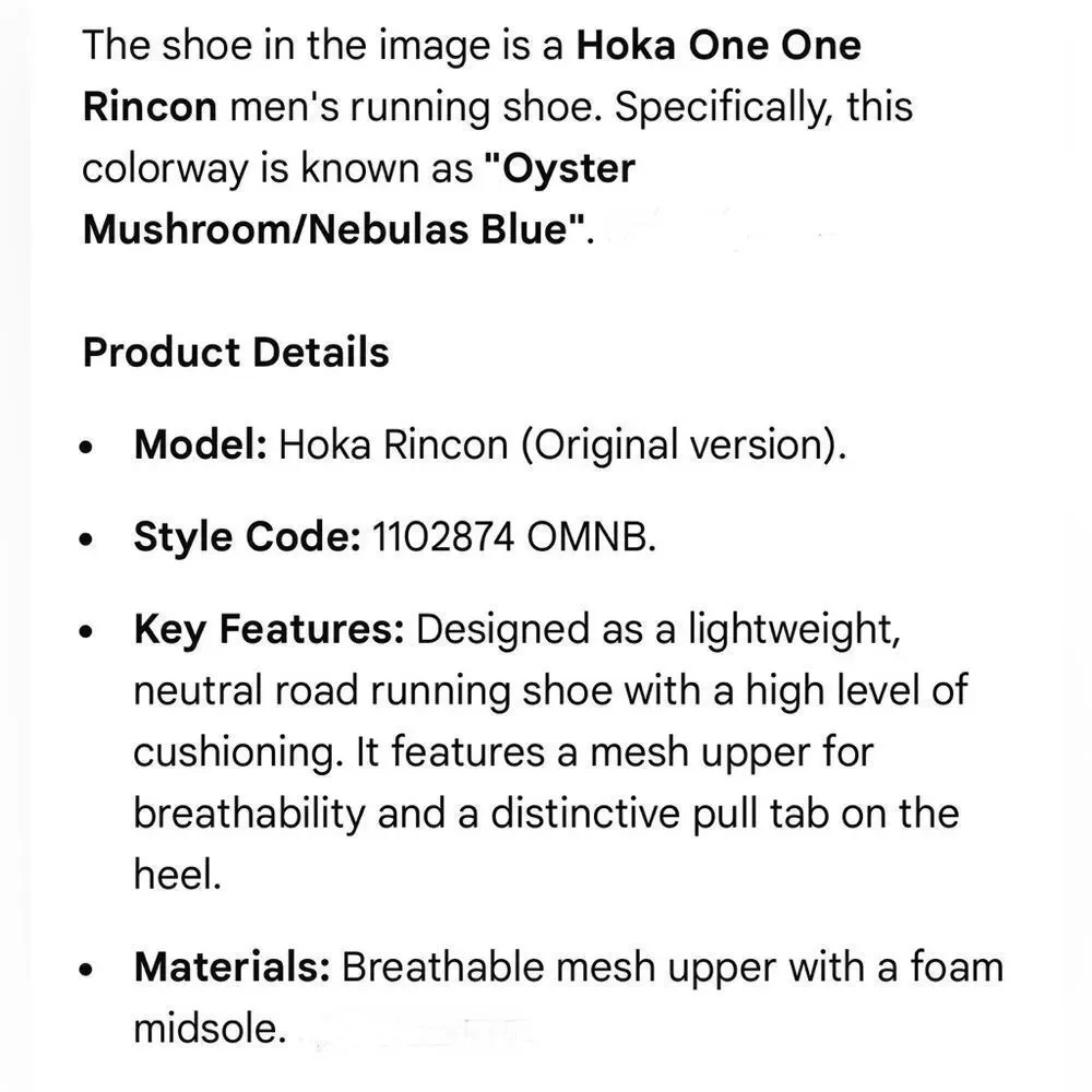 Hoka One One RICON Running Athletic Sneaker in Oyster Mushroom Nebulas Blue